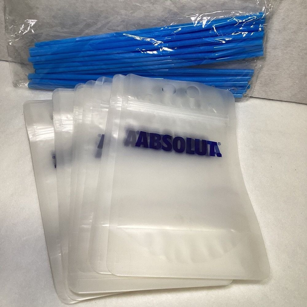 Absolut Vodka Drink Pouches Set of 24 with Blue Straws Portable Reusable Barware